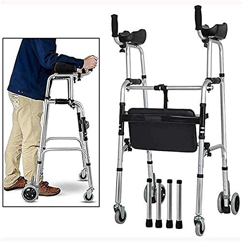 Déambulateur pliable à 4 roues avec siège et accoudoir ergonomique pour senior