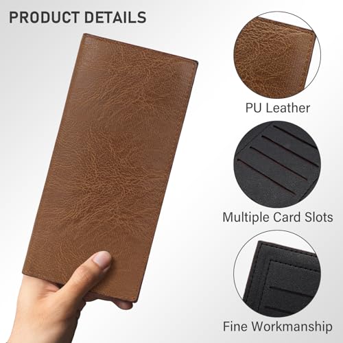 Long Wallet for Men, Bifold Wallets with 4 Cash Slots, 7 Card Slots, and 1 ID Card Window, Retro Ultra-Thin Credit Card Wallet for Suits and Daily Use (Black)3