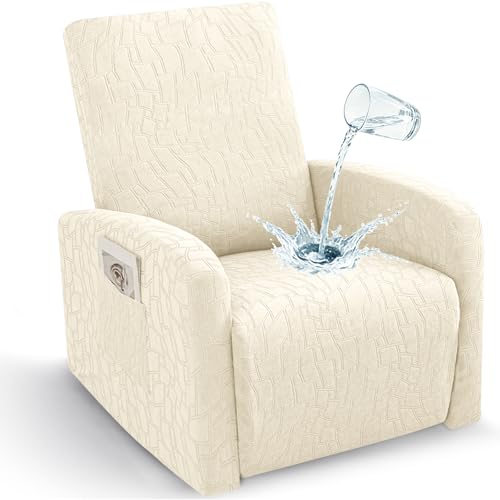Image of ZNSAYOTX 100% Waterproof Recliner Chair Covers, 3-Piece Stretch Fit Recliner Slipcovers with Buckle & Elastic Band for Lazy Boy, Stay in Place, Soft Plaid Jacquard Protector (Small, Beige)