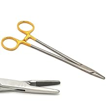 8 Inch TC Mayo Hegar Needle Holder Driver with Tungsten Carbide Inserts and Gold Rings Premium Grade Instrument