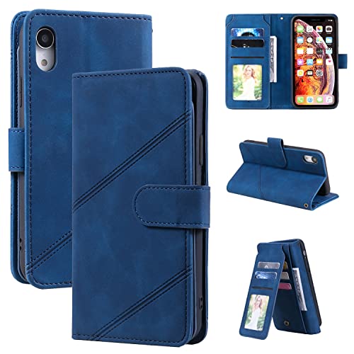Coque portefeuille iPhone XR avec cordon pour voyager léger en bleu