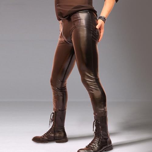 Men's Shiny PVC Leather Leggings Zipper Crotch Long Pants Motorcycle Skinny Trousers4