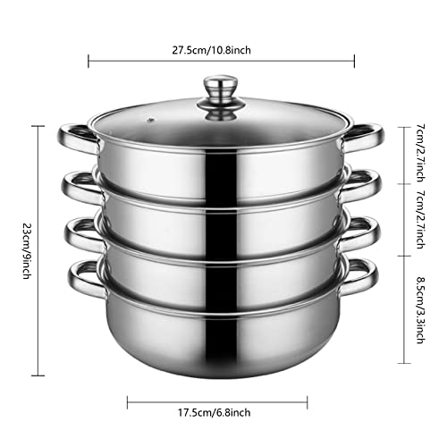 4 Piece Stainless Steel Steamer Pot Set with Glass Lid and handle,for Steamer Cooking,Casserole,Saucepan (4 layer) by FEOOWV - Image 2