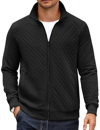 Amazon.com: COOFANDY Men's Quilted Full Zip Sweatshirt Mock Neck