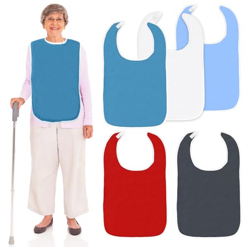 SPOKKI 5 Stück Lätzchen für Erwachsene Frottee Senioren Mehrweg Waschbar Erwachsenen Lätzchen Baumwolle Kleiderschutz mit Klettverschluss für Männer, Frauen, Erwachsene, Ältere Menschen und Behinderte