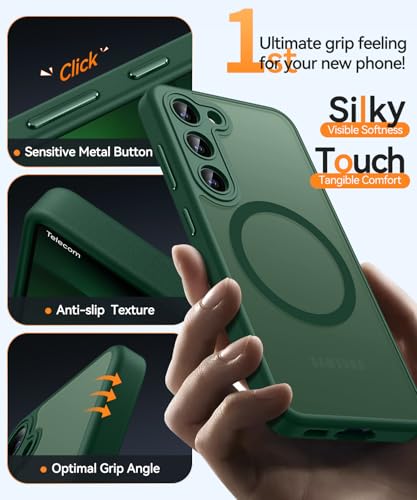 Image of CANSHN Designed for Samsung Galaxy S23 Case [Full Camera Protection] [Compatible with MagSafe] Translucent Matte Shockproof Protective Phone Cover 6.1 Inch - Deep Green