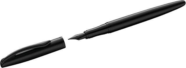 Pelikan Wieczne pióro Jazz Noble, Carbon (czarne), dla osób praworęcznych i leworęcznych, eleganckie metalowe pióro naboje, pióro M, w składanym pudełku, 821711