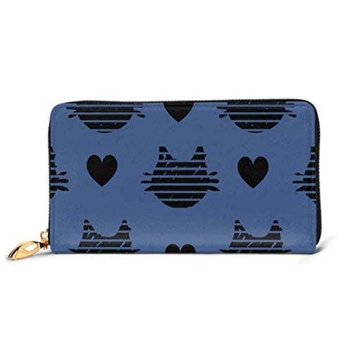 Preisvergleich Produktbild JHGFG Mode Handtasche Reißverschluss Brieftasche Abstrakte Schwarze Köpfe Katzen Muster auf Telefon Kupplung Geldbörse Abendkupplung Blockieren Leder Brieftasche Multi Card Organizer