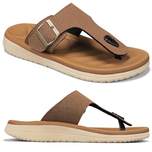 Image of Mens Sandals Adjustable Buckle Straps with Arch Support Lightweight Comfort Beach Sandals Soft Cushion Footbed Summer Slippers Open Toe Slides for Indoor and Outdoor
