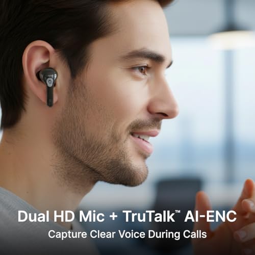 Image of pTron Bassbuds NX TWS Ear Buds w /Smart Touch Display, 55hrs Playtime, Dual Mics, TruTalk AI-ENC Calls, 5 Music Equalisers, BTv6.0, Voice Assistant, Type C Charging, IPX5 Water Resistant (Pearl Black)