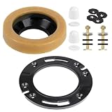 WC-Flansch-Reparatur-Set mit Wachs für Ringdichtung, Befestigungsschrauben aus Karbonstahl und ABS-Kunststoffschrauben für Badezimmer-WC-Basis, Befestigungsmaterial (schwarz)