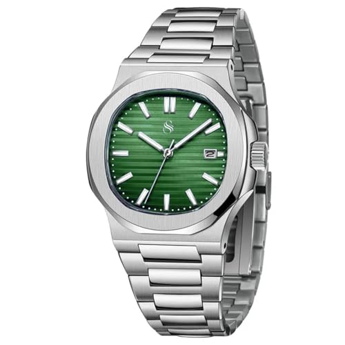 Shocknshop Silver Stainless Steel Analog Square Dial Date Display Wrist Watch for Men -PGNI85