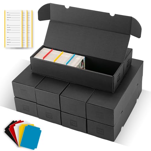 OXOYOZ Trading Card Storage Box 10 Pack, 10 Color Dividers 15 Label Stickers 30 Dividers, Card Box for Baseball Football Basketball Sports Cards,Card Holder for Mtg (10 Pack-Black-Horizontal, 13.0