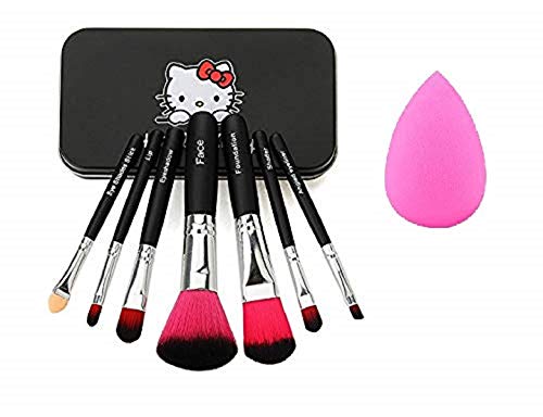 CETC High Density Bristle Makeup Mini Brush Kit With Storage Box and Sponge Puff- Black, Set of 7 Pieces, 03