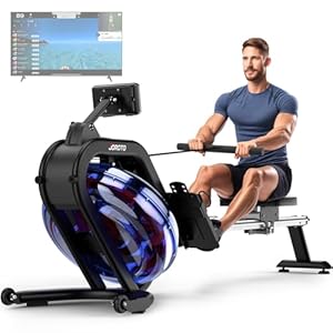 JOROTO Waterroeimachine, roeitoestel voor thuis, roeitoestel met waterreservoir van 28 l en 45 graden kantelbaar, draagvermogen 150 kg en bluetooth, tablethouder, Kinomap-abonnement 44 dagen