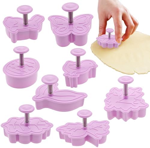 8 PCS Christmas Cookie Cutter Set Winter Christmas Pastry Cookie Fondant Stampers 3D Stamp Plunger Fondant Stamper Animal Cookie Cutters Leaves Cookie Cutters for DIY Cake Baking Kitchen Supplies