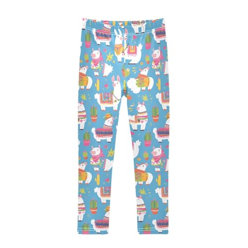 Cute Llamas Ans Cactuses Kids Baby Girls Basic Leggings Stretch High Waisted Dance Pants Gym
