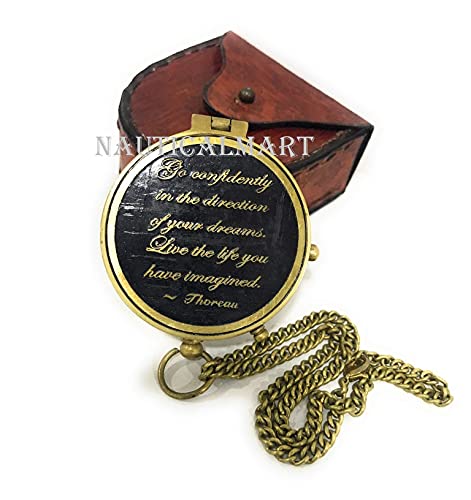 Brújula NauticalMart de latón con grabado y estuche de cuero miniatura 1