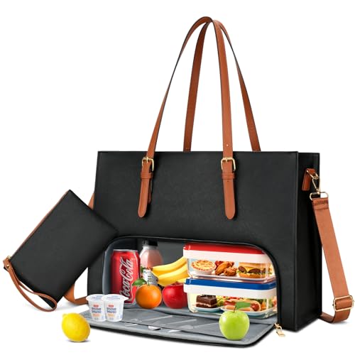 KKXIU Lunch Tote Bag for Women 15.6 Inch Laptop Briefcase Work Bag with Insulated Lunch Compartment Professional Tote for Business, Work, Nurse, Office, Collage, Casual, Gift for Women