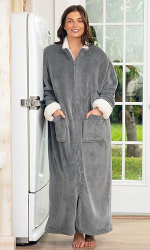 Image of Alexander Del Rossa Long Zip Up Robes, Plush Zipper Robes for Plus Size, Housecoats Zipper Front
