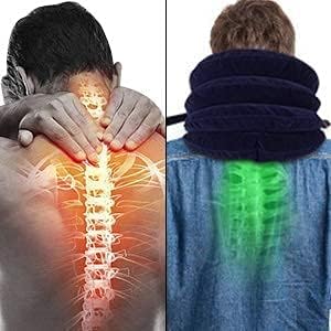 Cervical Neck Traction Device by ESSORT, 4 Layers Inflatable Adjustable Neck Brace Stretcher Posture Corrector, Air Pump Neck Support, for Neck Pain Relief, Spine Alignment (Steel Ball Air Stopper)