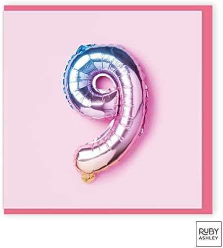 9th Birthday Card For Girl - 9th Anniversary Card - Birthday Card For An 9 Year Old Girl - Rainbow Foil Balloons 9th Card By Ruby Ashley®