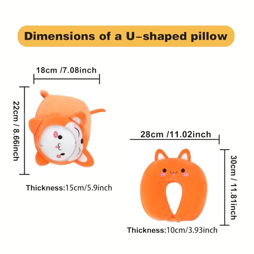 Image of Kids Travel Pillow - 2-in-1 Deformable Kids Neck Pillow for Traveling, Soft U-Shaped Pillow with Adorable Animal Design, Comfy Sleep and Play, Ideal for Airplanes and Traveling (QQ Orange Fox)