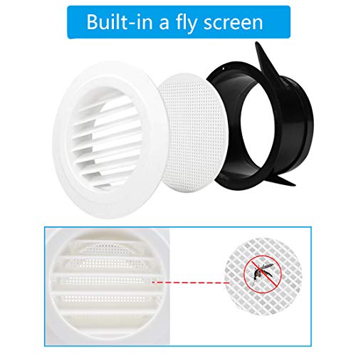 Image of SDTC Tech 3 Inch Round Air Vent ABS Louver Grille Cover with Built-in Screen Mesh Detachable Soffit Air Exhaust Vent for Bathroom Kitchen Bedroom Office