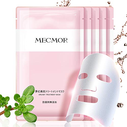 MECMOR Soothing Facial Treatment Mask Vitamin C, Fade Dark Spots Acne Scars Hydrating Moisturizing with Hyaluronic Acid Mask Sheet for Acne Prone Oily Dry Skin, Additive Free