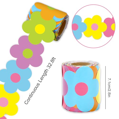 Image of Whaline 32.8 Ft Neon Color Flower Bulletin Board Border Back to School Bright Boho Floral Die-Cut Rolled Bulletin Board Trim for Classroom Office Chalkboard Wall Decor