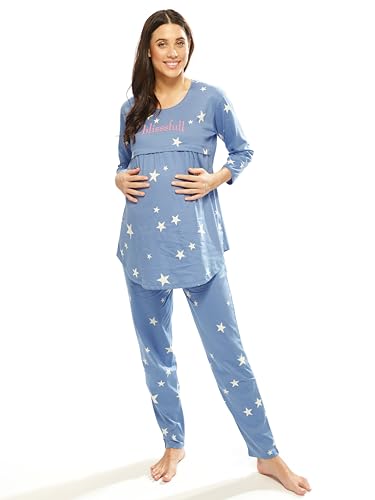 Image of LOTIK Women's Cotton Star Print Maternity & Feeding Night Suit Set