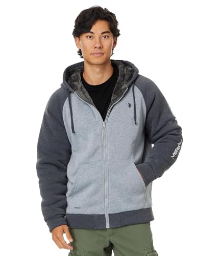 Image of U.S. Polo Assn. Men's USPA Contrast Raglan Sleeve Sherpa Hoodie Heather Grey Medium