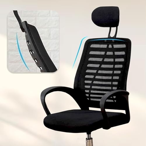 Image of NORMAN JR,Mesh Office Desk Chair,Rocking Ergonomic Computer Chair Adjustable High with Headrest and Comfortable Armrest Swivel - Black & Black Handle