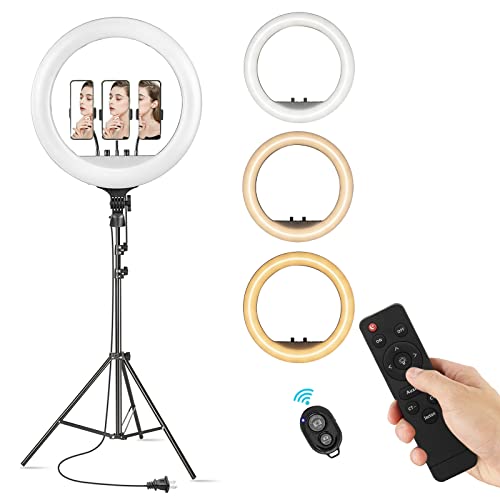 Aro De Luz Ring Light - 18 Inch 60 W Dimmable Led Ring Light Kit With Stand - Adjustable 3000-6000 K Color Temperature Lighting For Vlog, Makeup, Youtube, Camera, Photo, Video - Control With Remote #TOP7