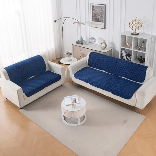 Image of HOKIPO Quilted Sofa Cover 3 Seater and 2 Seater Set - 5 Seater Sofa Cover (3+2) for Seat & Back | 'Quilt Classic' Navy Blue (IN-927 * 2+926 * 2-NBL)