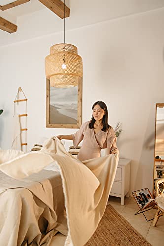 Frontsea Rattan Pendant Lighting for Kitchen | Bamboo Lampshade Handmade Weave Lighting | Wooden Boho Decor | Modern Hanging Ceiling Light Fixture (16-inch), Cream - Image 3