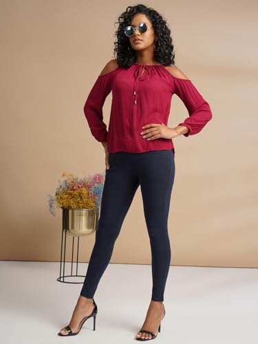 Image of ONE SKY Women Full Length Leggings | Cotton Modal Spandex Blend | High Waist Stretchable & Bio-Washed Fabric | Colour-Lock Technology | Comfortable Leggings for Women