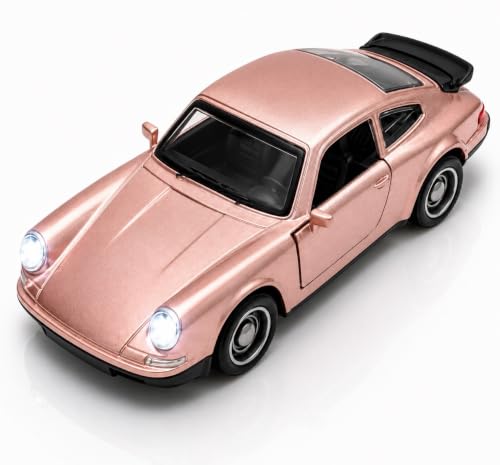 Image of 1:36 Scale Porscha 911 Die-Cast Alloy Toy Car - Pull-Back Metal Sports Car with Openable Doors, LED Lights & Sound - Collectible Model for Kids, Boys & Enthusiasts (Pink)