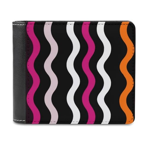 Wavy Lines White Black Orange Red Soft PU Leather Bifold Wallet, Coin Purse Credit Pass Case, Durable Card-Holder Slim Billfold for Men Woman Money Storage
