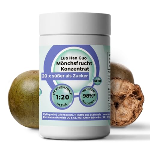 Mönchsfrucht Süßzutat 1:20 150g Dose - 1g = 20g Zucker - 98% weniger Kalorien als Zucker durch Monk Fruit Luo Han Guo - Keto Zuckerfrei & Zahnfreundlich - Sehr ergiebig