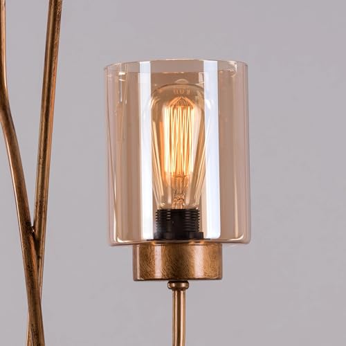 Image of Modern Floor Lamp for Living Room | Gold Standing Lamp with 4 Amber Glass Shades | 3 Color LED Floor Lamp for Bedroom, Corner Lighting & Home Decor