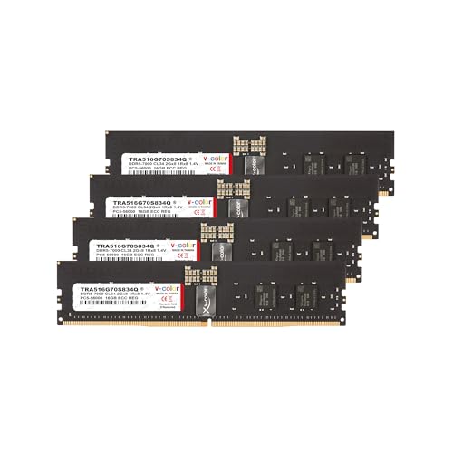 Image of V-Color DDR5 64GB (16GBx4) 7000MHz CL34 2Gx8 1Rx8 OC R-DIMM (Overclocking ECC Registered DIMM) 1.4V Memory Ram for TRX50 Workstation (AMD Expo) (TRA516G70S834Q)