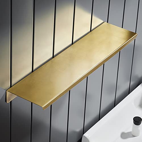 USZWBY Multifunctional Wall-Mounted Shower Caddy - Floating Bathroom Shelf with Brass Finish Mirror Front Storage Rack for Cosmetics