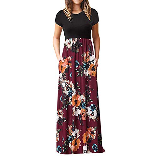Preisvergleich Produktbild BURFLY Damen Rundhalsausschnitt Kurzarm-Nähte Kleid Sommer böhmisches dünnes Strandkleid Mehrfarbig Multi-Code