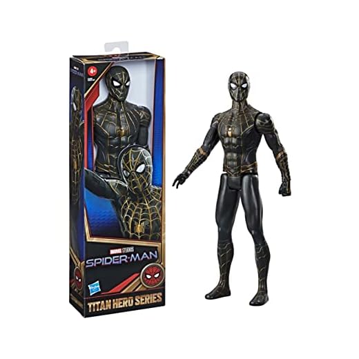 Spider-Man Figura de acción Traje Negro y Dorado de 30 cm de Marvel Titan Hero Series, Inspirado en la película, niños a Partir de 4 años