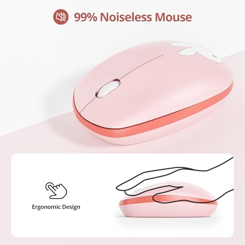 Image of Owpkeenthy Cute Keyboard and Mouse Wireless, Colorful Keyboard Retro Typewriter Style Full-Sized with Number Pad Round Keys for Desktop, Laptop and Computerr (Bunny Pink)
