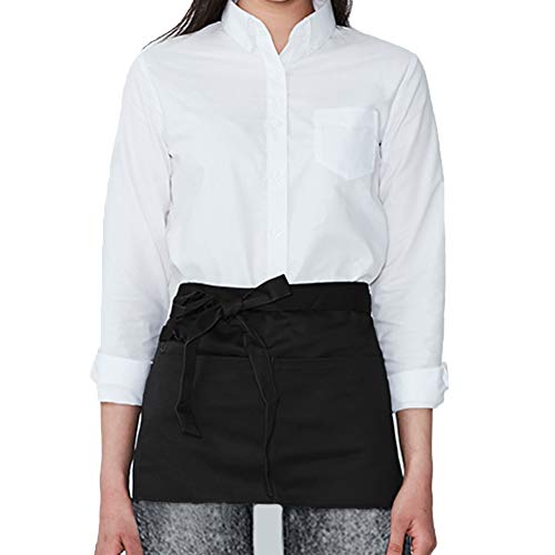 BOHARERS Server Aprons Waitress Aprons with 3 Pockets - Black for Women Men Waiter Restaurant Waist Aprons 24 X 12 inch
