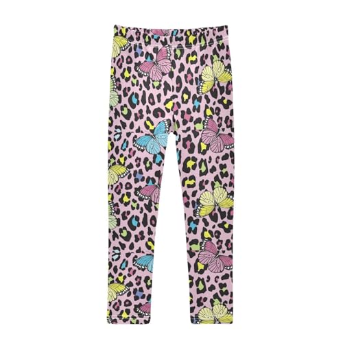 Butterfly Leopard Girls Leggings,Workout Leggings for Girls Toddler Athletic Leggings Size for 3-10T