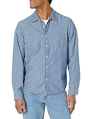 GAP Mens Long Sleeve Chambray Woven Button-Down Shirt, Dark Wash, Small US