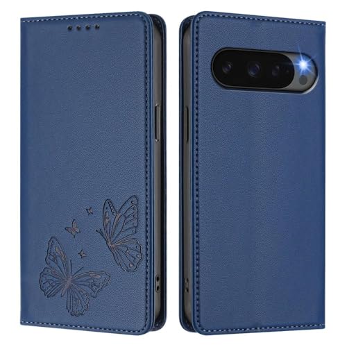 Étui compatible avec Google Pixel 10 5G en cuir bleu foncé élégant